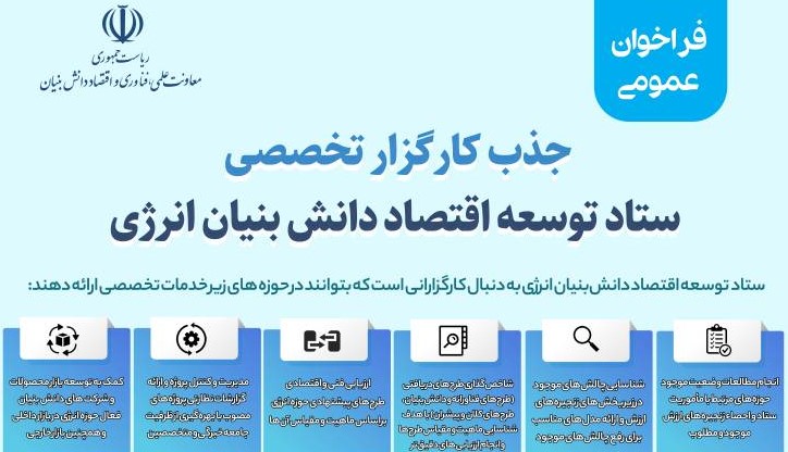 فراخوان جذب کارگزار تخصصی ستاد توسعه اقتصاد دانش بنیان انرژی